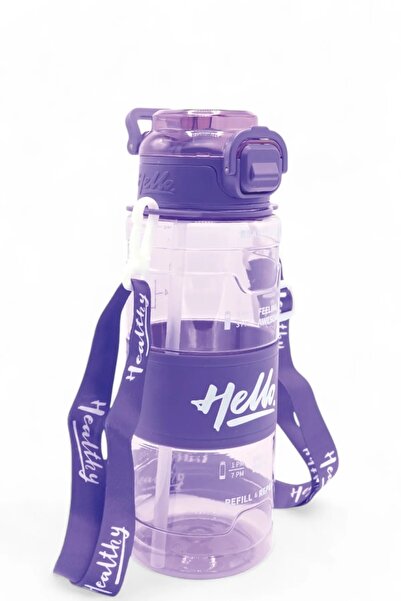 froyalife Kaliteli Hello Pipetli Suluk - Günlük Spor Su Şişesi - Renkli Boyun Askılı Okul Çocuk Suluğu 800 ml
