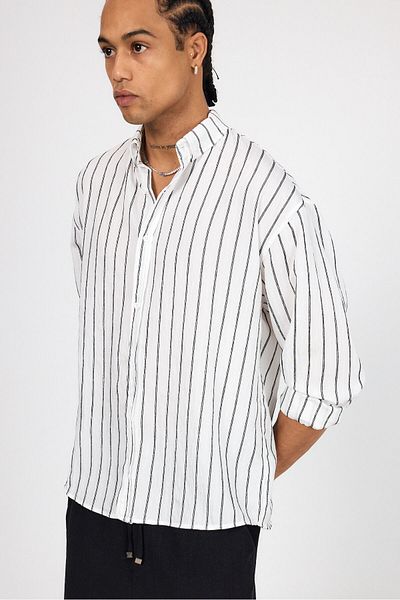 İLKCET MODA Ανδρικό πουκάμισο Oversize από υφαντό ύφασμα