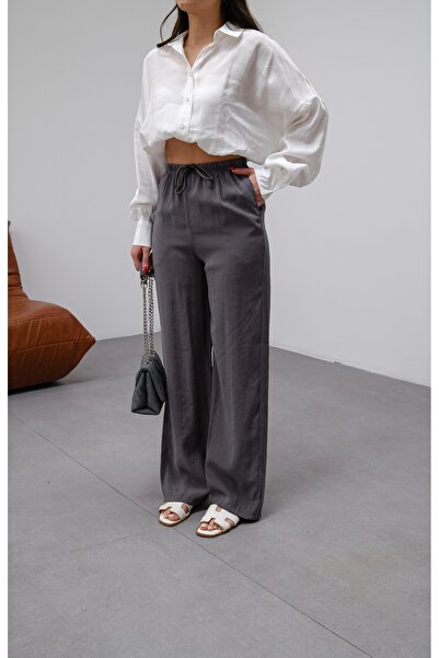 veres Women's Smoked Soft Modal Woven Fabric Wide Leg Elastic Waist Draped Summer Pants