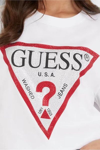 Guess GUESS SS CN SHINY TRIANGLE women's t-shirt white