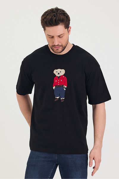 Tarz Cool Μπλουζάκι με λαιμόκοψη Oversize Teddy Bear με στάμπα casual unisex
