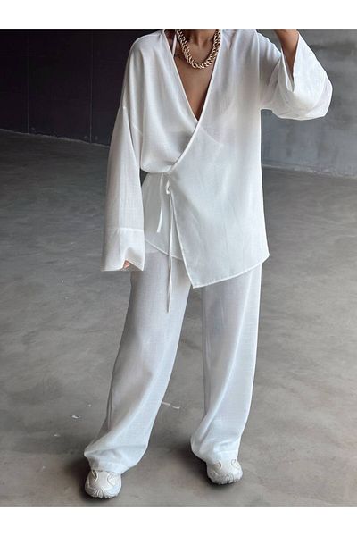 Melike Bakar Boutique Side Rope Tie Cotton Kimono Set