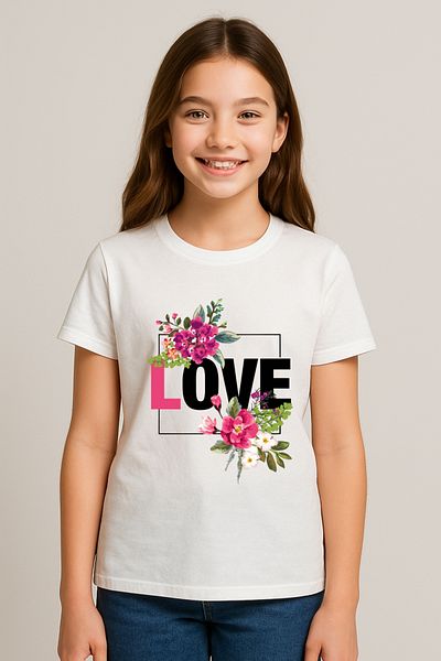 Let's Wear Βαμβακερό μπλουζάκι Love Flower με στάμπα με λαιμόκοψη για κορίτσια