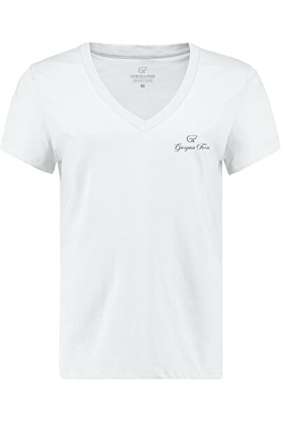 GIORGINA FERRI Tricou premium pentru femei ESS Logo cu decolteu în V Irina