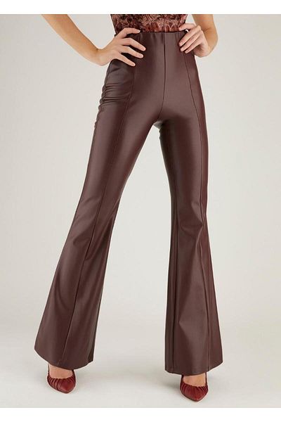 Guess GUESS SABELLLA PU FLARE women's burgundy trousers
