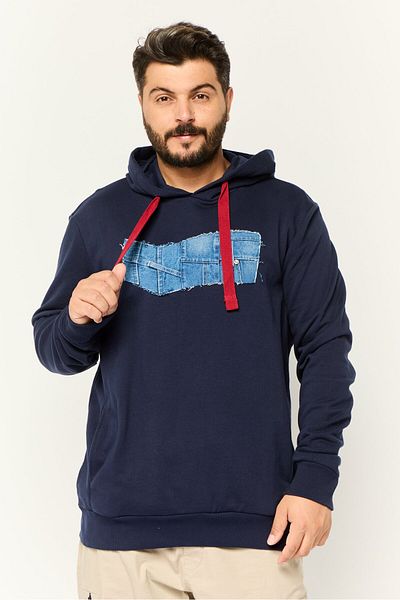 GAS Men Embroidered Long Sleeves Hooded Sweatshirt, Navy