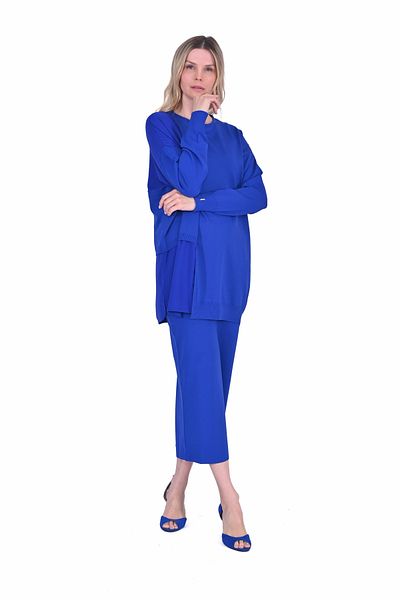 Invee Invee 6986 Fabric Detailed Sax Knitwear Tunic