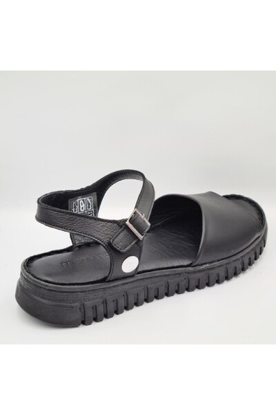 Mammamia D24Ys-1345 Black Faber Genuine Leather Anatomical Insole Women's Sandals