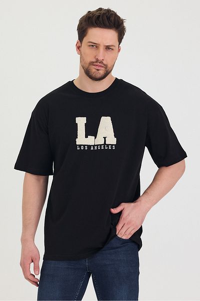 Tarz Cool Tricou unisex oversize cu imprimeu LA cu decolteu