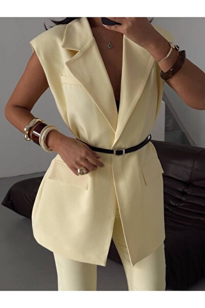 Melike Bakar Boutique Yellow Vest with Belt Detail