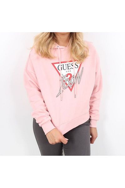 Guess ICONIC HOOD SWEATSHI women's sweatshirt pink