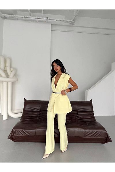 Melike Bakar Boutique Yellow Vest with Belt Detail