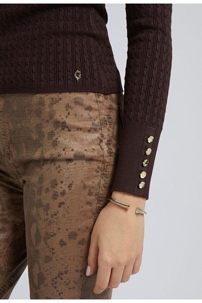 Guess LS BETTIE CABLE MOCK women's sweatshirt brown