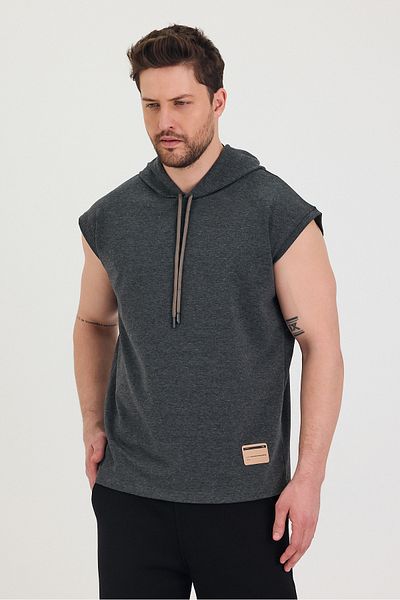 Tarz Cool Φαρδύ μπλουζάκι Unisex με κουκούλα μηδενικό μανίκι