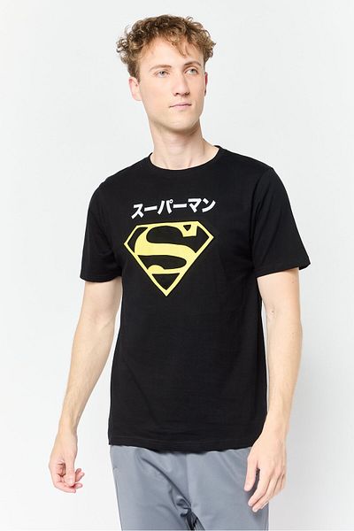 Superman Men Crew Neck Short Sleeve Graphic Print T-shirt, Black