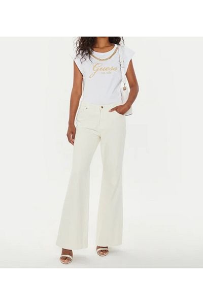 Guess Tricou dama GUESS SS CN CRYSTAL LOGO T alb