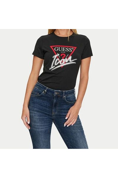 Guess Tricou dama GUESS SS CN ICON TEE, negru