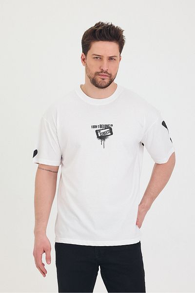 Tarz Cool Μπλουζάκι με λαιμόκοψη Oversize μπροστά και πίσω με στάμπα casual unisex