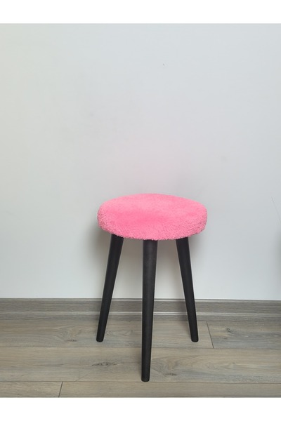 decosense Cozy Peluş Puf Dekoratif Ahşap 3 Siyah Ayaklı Tabure Şık Konforlu Y...