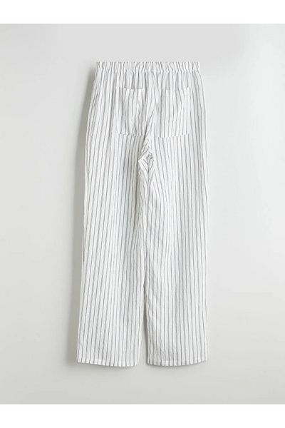 LC Waikiki Lcw vision ecru elastic waist striped wide leg women's pants