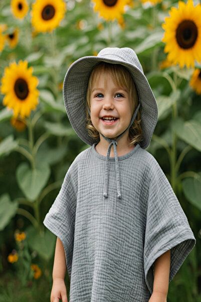 TEGA Baby Muslin Poncho 100% Cotton Muslin Poncho Baby Summer Hat Set Oeko-Tex Certified