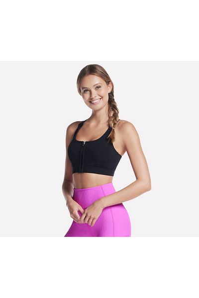 SKECHERS GOWALK ZIP FRONT BRA women's sports bras black