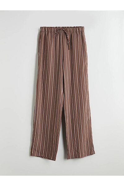 LC Waikiki Lcw vision brown elastic waist striped wide leg women's pants