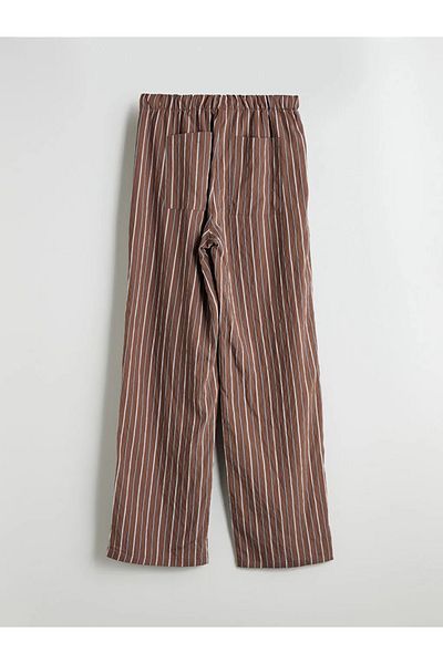 LC Waikiki Lcw vision brown elastic waist striped wide leg women's pants
