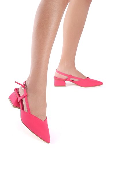 Limeo Fuchsia Low Thick Heeled Side Buckle Women's Evening Dress Classic Heeled Shoes