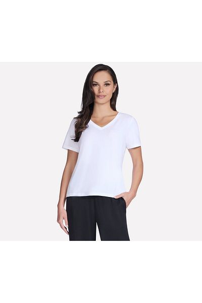 SKECHERS PIMA V-NECK TEE women's t-shirt white