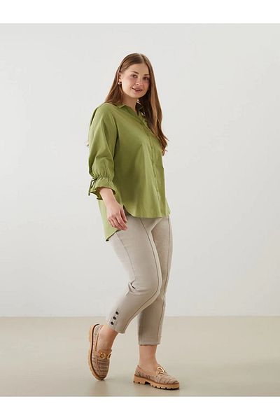 LC Waikiki Lcw Grace Beige Linen Look Women's Trousers with Elastic Waist