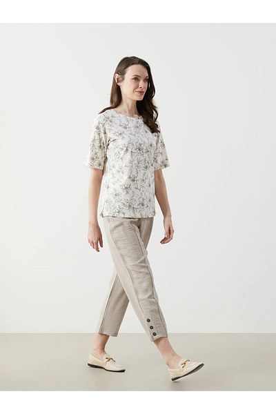 LC Waikiki Lcw Grace Beige Linen Look Women's Trousers with Elastic Waist