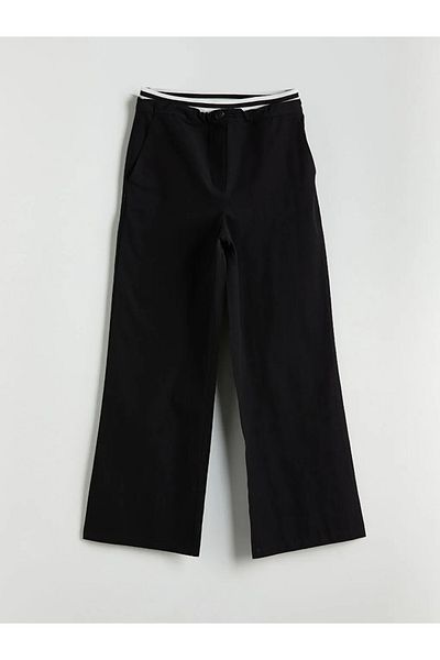 LC Waikiki Pantaloni de damă LCW Modest Black cu talie elastică cu picioare largi