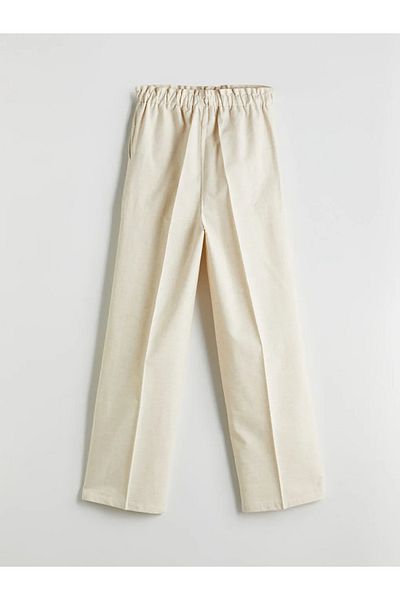 LC Waikiki Lcw Modest Ecru Elastic Waist Linen Blended Women's Trousers