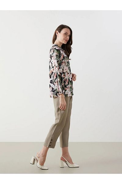 LC Waikiki Lcw grace haki elastic waist linen look women's pants