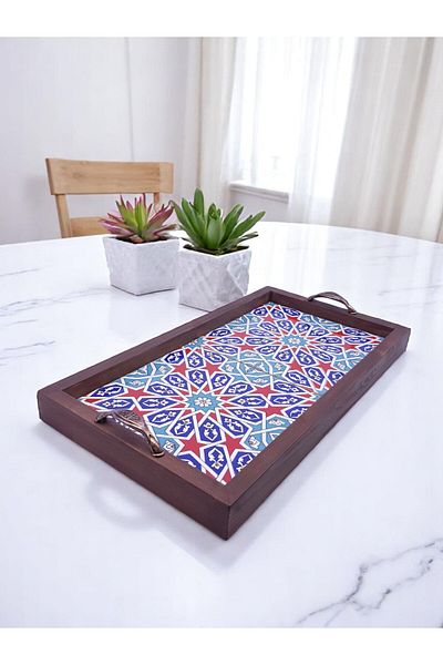 sharp&art Ceramic Tiled Wooden Presentation Tray, with 2 Different Model Options... (43cm-23 cm)