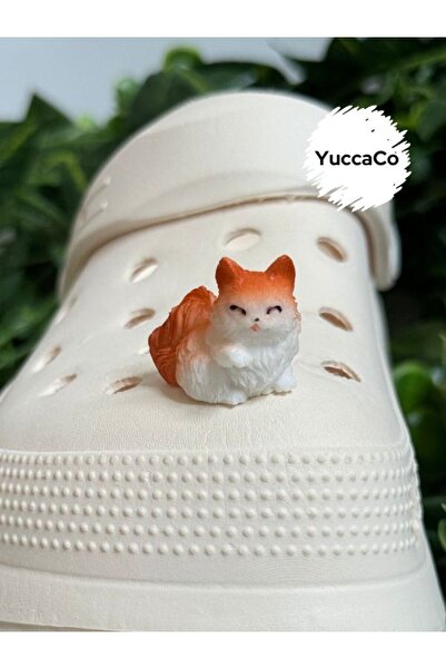 Crocs Turuncu Tüylü Kedi Terlik Süsü/British Longhair Kedili Terlik Charm/Kedi Jibbitz