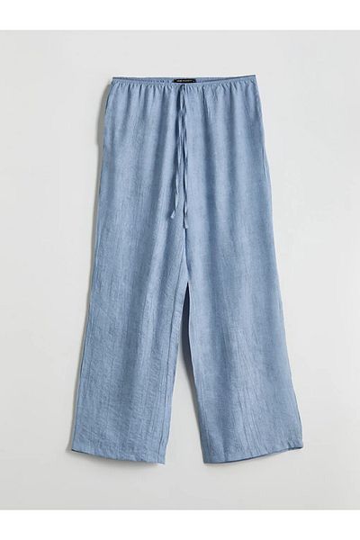 LC Waikiki LCW Modest Blue Women's Linen-Look Pants with Elastic Waistband