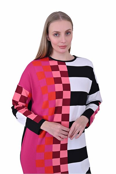 Invee Invee 7001 Geometric Patterned Black Knitwear Dress