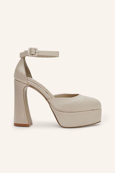 MARCATELLI Champagne Satin Turquoise Platform Shoes