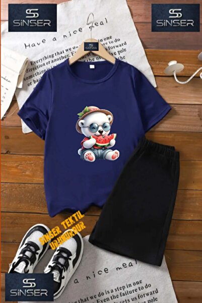 SS SİNSER Tricou cu gât rotund cu imprimeu personalizat pentru copii AYICIK c...