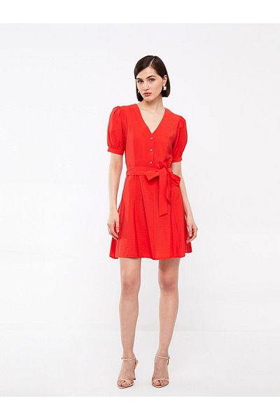 LC Waikiki V-Neck Straight Short Sleeve Women's Dress