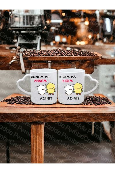 PembeCadde 2-Piece Porcelain Mother and Daughter with Cup - Coffee Mug Nescafe Cup, Day
