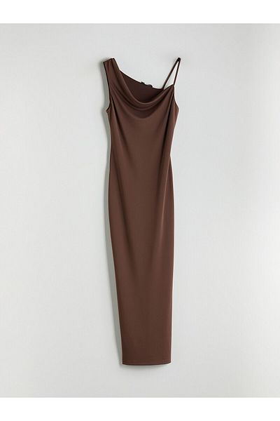 LC Waikiki Draped Collar Slit Dress