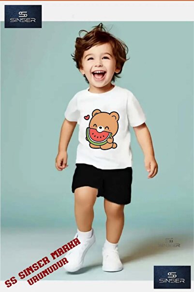 SS SİNSER Παιδικό μπλουζάκι με λαιμόκοψη ποδηλάτου με σχέδιο αρκουδάκι και κα...