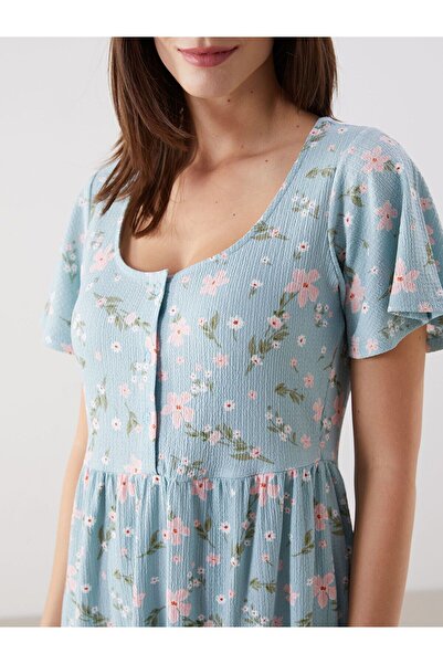 LC Waikiki U Yaka Çiçekli Mini Elbise