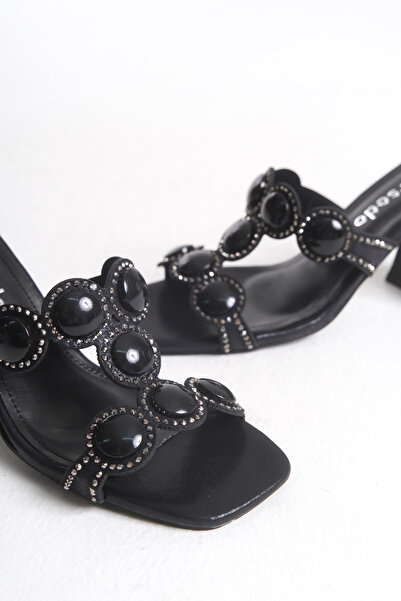 MARSEDO Women's Heeled Troped Evening Dress Slippers (Black)