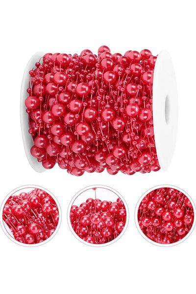 yiğit aksesuar 2 Meters Red Line Ribbon Pearl Bundle Wedding Dress Outfit Party Ornament