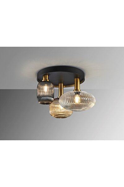 ASR Dekoratif 3'lü Sarkıt Tavan Aydınlatma Şeffaf Bal ve Gri Renklerde Cam ve...