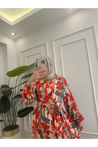 BESSE VİSKON %100 PAMUK ÇİÇEK DESENLİ KAPALI TESETTÜR GİYİM YENİ KESİM